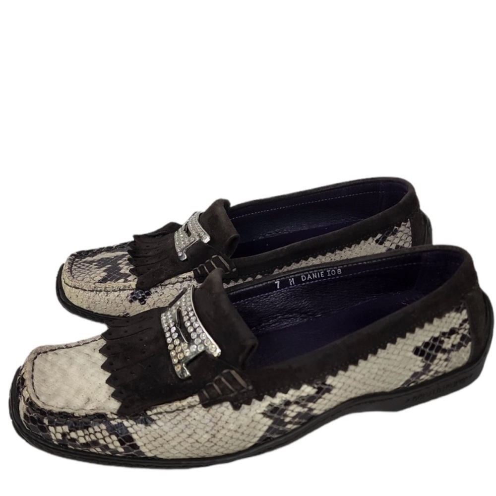 Donald J Pliner Women's Driving Moccasin Loafer Size 7M Brown Snakeskin Print